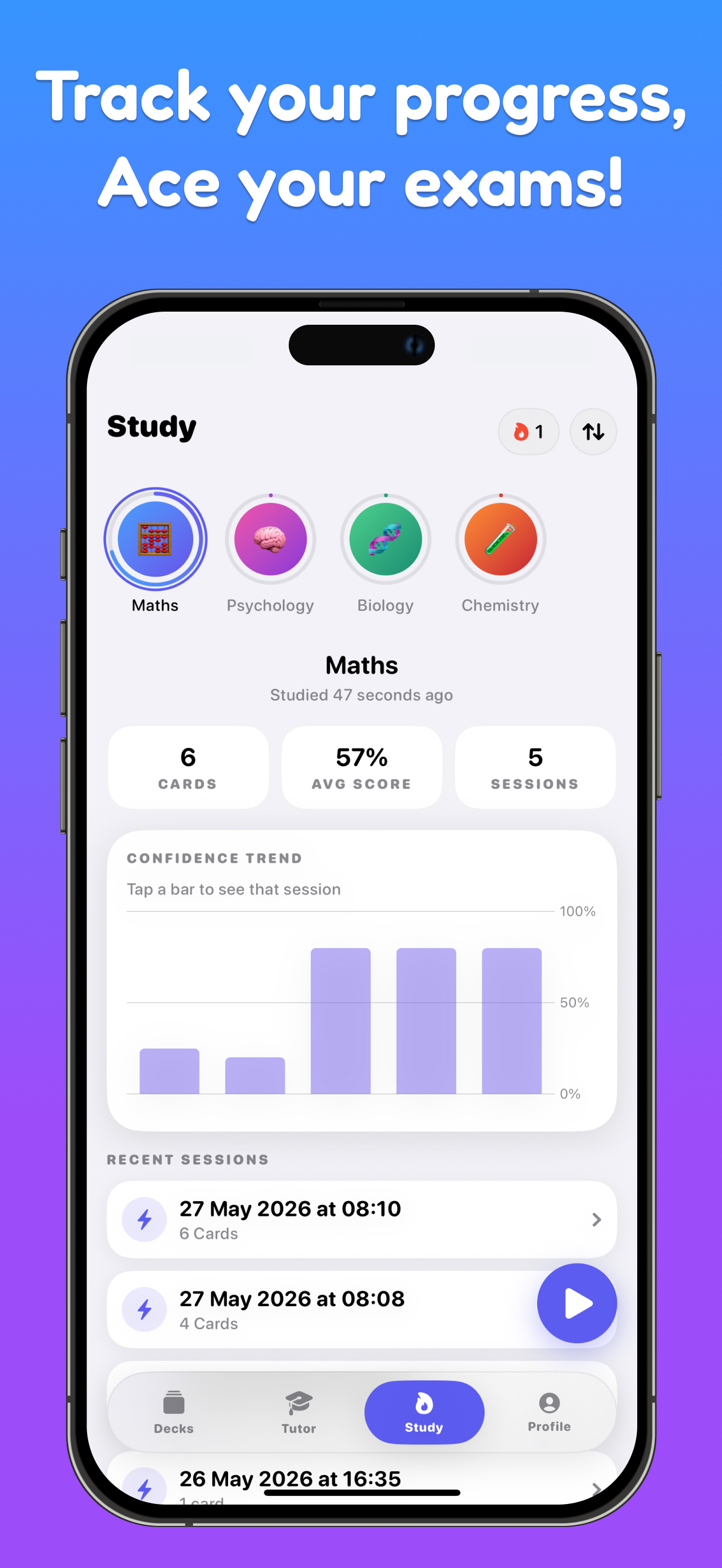 Track your study progress and confidence trend