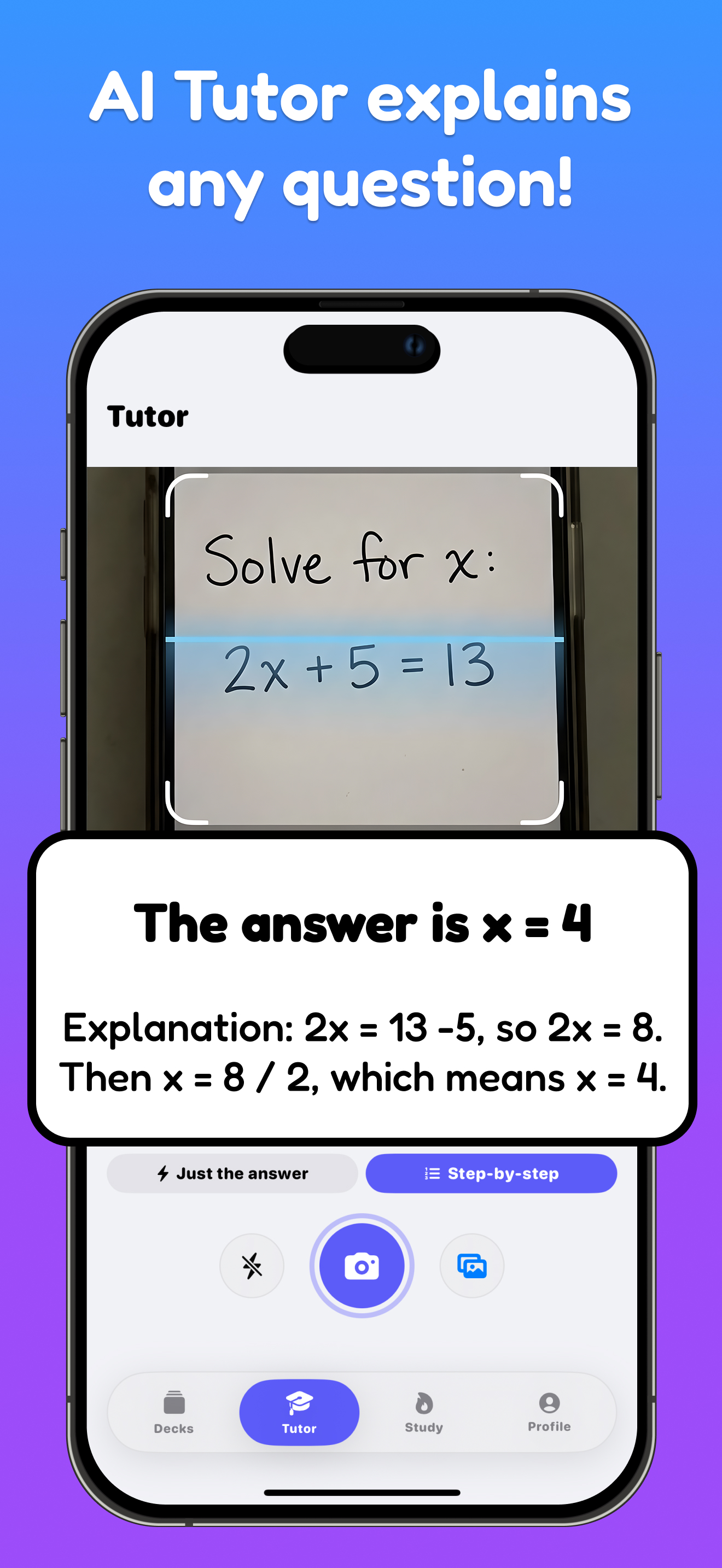 AI Tutor explaining a maths question step by step